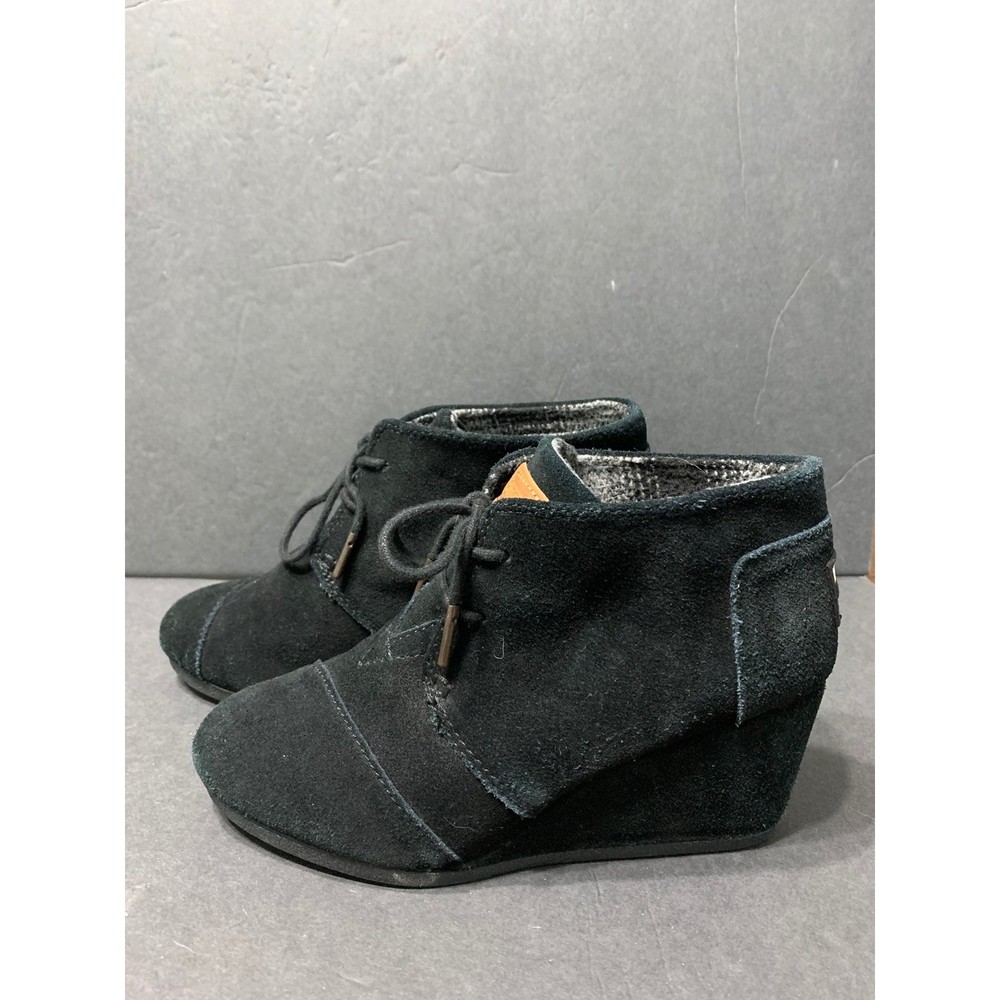 TOMS Black Suede Wedge Ankle Boots sz. 7 - Picture 5 of 8